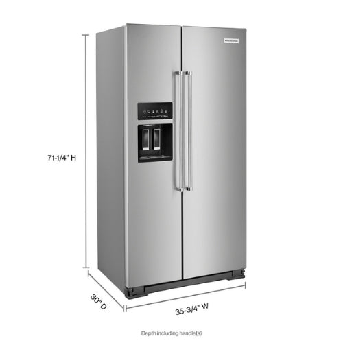 KitchenAid 22.6 cu ft. Counter-Depth Side-by-Side Refrigerator with Exterior Ice and Water and PrintShield™ finish