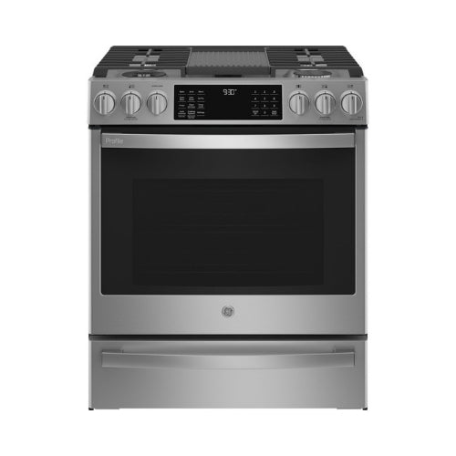 GE Profile™ 30" Smart Slide-In Front-Control Gas Fingerprint Resistant Range with No Preheat Air Fry