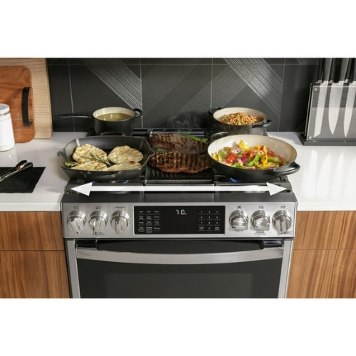 GE Profile™ 30" Smart Slide-In Front-Control Gas Fingerprint Resistant Range with No Preheat Air Fry