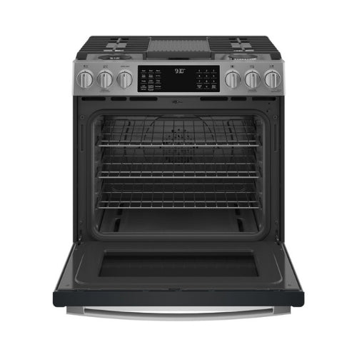 GE Profile™ 30" Smart Slide-In Front-Control Gas Fingerprint Resistant Range with No Preheat Air Fry