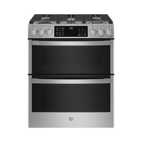 GE Profile™ 30" Smart Slide-In Front-Control Gas Double Oven Convection Fingerprint Resistant Range